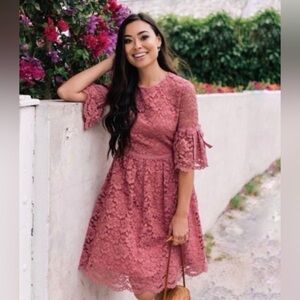 Gal Meets Glam Josephine Floral Lace Dress Rose Size 0